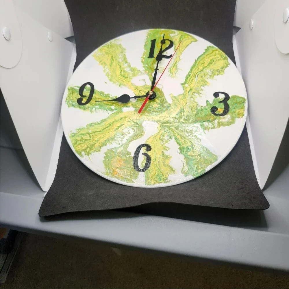 Hand Crafted Abstract Hanging Wall Clock Analog Vinyl Record Fluid Art Decor